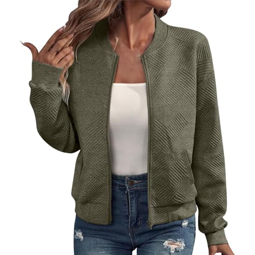 Damen Bomberjacke Blouson Einfarbiger kurzer Baseball Mantel Dünne Übergangsjacke mit Stehkragen und Langen Ärmeln Cardigan College Elegant Pilotenjacke Leichte Jacke Teenager Mädchen Fahrradjacke von Generisch