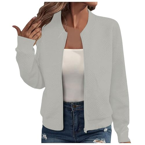 Damen Bomberjacke Blouson Modische Fliegerjacke Shirtjacke Leicht Pilotenjacke Dünne Übergangsjacke Langarm Jacke Sommerjacke Rundhals Sweatjacke Zip Baumwolle Herbst Coat von Generisch