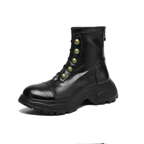Damen Boots Aus Leder Mit Blockabsatz Kurzschaft Stiefel Wasserdicht Öliges Leder Reißverschluss (Braune Liste,39) von Generisch