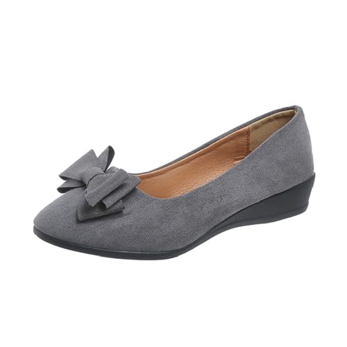 Damen Bowknot Wedge Slip-On Plateau Loafers Elegant Leicht Niedriger Absatz Keilschuhe Casual Ballett Kleid Schuhe, grau, 38 EU von Generisch