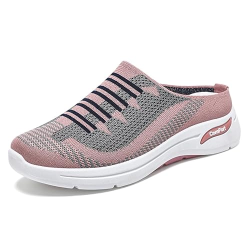 Damen Breathable Mesh Open Back Breathable Open Back Orthopädische Walkingschuhe Leichte und Bequeme Slip-On Sportschuhe (Rosa,Erwachsene Frauen 37 Numeric EU Footwear Size System,Medium) von Generisch