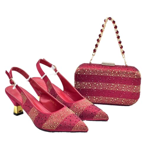 Damen Bride Party Pumps aus italienischem Schuh- und Taschen-Set, rot, 42 EU von Generisch
