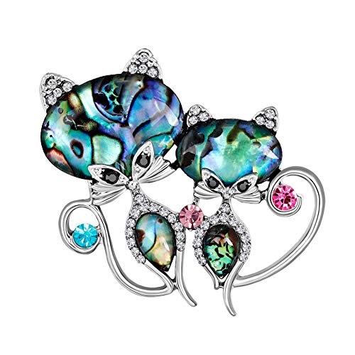 Damen-Brosche mit zwei Katzen-Broschen, Strass, Schal, Clip, Party-Schmuck, Geschenk, langlebig und modisch von Generisch