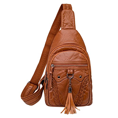 Damen Brusttasche Sling Bag Kleine Crossbody PU Leder Satchel Daypack Mode Schultergurt Schultertaschen für Frauen, a, Einheitsgröße von Generisch