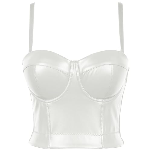 Damen-Bustier aus PU-Leder, bauchfreies Oberteil, Gothic-Punk, Spaghettiträgern, Korsett-BH, Top, Club-Party, ärmelloses bauchfreies Cami-Top, weiß, XXL Damen-Bustier aus PU-Leder, bauchfreies Oberteil, Gothic-Punk, Spaghettiträgern, Korsett-BH, Top, Club-Party, ärmelloses bauchfreies Cami-Top, weiß, XXL von Generisch