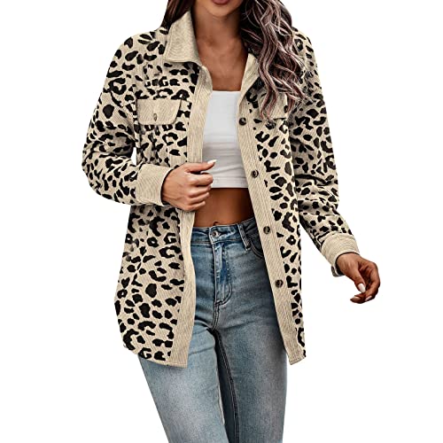 Damen Button-Down-Shirt, lange Ärmel, übergroß, Leopardenmuster, Cordhemden, lange Ärmel, Jacken, Mäntel mit Taschen, Jacke für Damen, modische Outdoor-Mäntel, weite Jacken, beige, 46 Damen Button-Down-Shirt, lange Ärmel, übergroß, Leopardenmuster, Cordhemden, lange Ärmel, Jacken, Mäntel mit Taschen, Jacke für Damen, modische Outdoor-Mäntel, weite Jacken, beige, 46 von Generisch