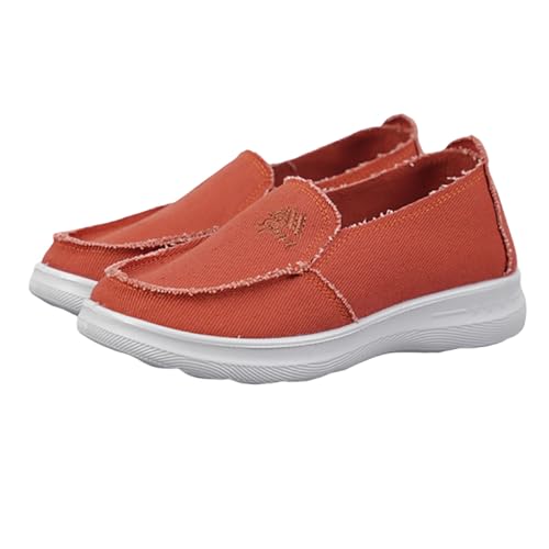 Damen Canvas Loafer Geschlossene Zehe Atmungsaktiver Slip-On Leichte Bequeme Casual Walking Laufschuhe (Orange, 40) von Generisch