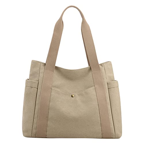 Damen-Canvas-Tragetasche, Handtasche, mehrere Taschen, Retro, lässige Schultertasche mit mehreren Taschen für den täglichen Gebrauch, Kuriertasche, Reisetasche, khaki, Einheitsgröße von Generisch