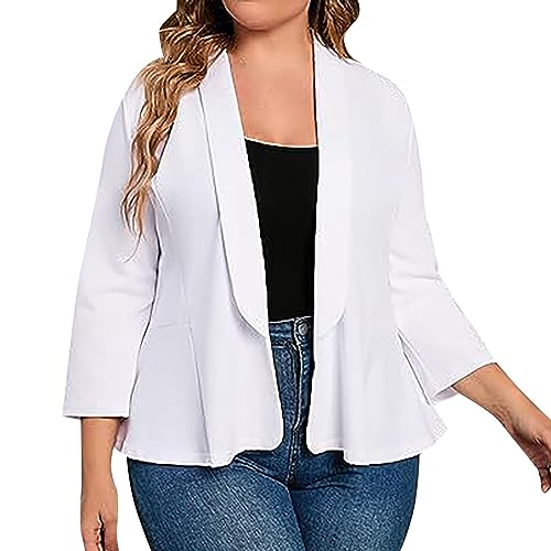 Damen Cardigan Elegant Blazer Weiß Große Größe Festlich Lang Blazerjacke Übergrößen Kurzblazer Plus Size Reverskragen Anzugjacke 3 4 Arm Sommerjacke Büro Jacke Sakko Frack Sommerjacke von Generisch