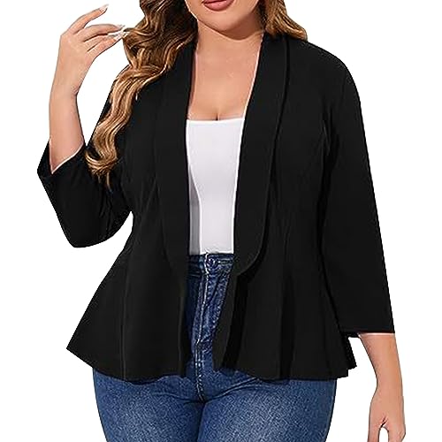Damen Cardigan Elegant Blazer Weiß Große Größe Festlich Lang Blazerjacke Übergrößen Kurzblazer Plus Size Reverskragen Anzugjacke 3 4 Arm Sommerjacke Büro Jacke Sakko Frack Sommerjacke von Generisch