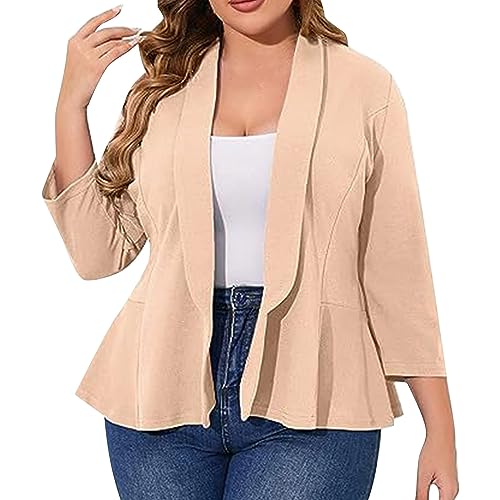 Damen Cardigan Elegant Blazer Weiß Große Größe Festlich Lang Blazerjacke Übergrößen Kurzblazer Plus Size Reverskragen Anzugjacke 3 4 Arm Sommerjacke Büro Jacke Sakko Frack Sommerjacke von Generisch