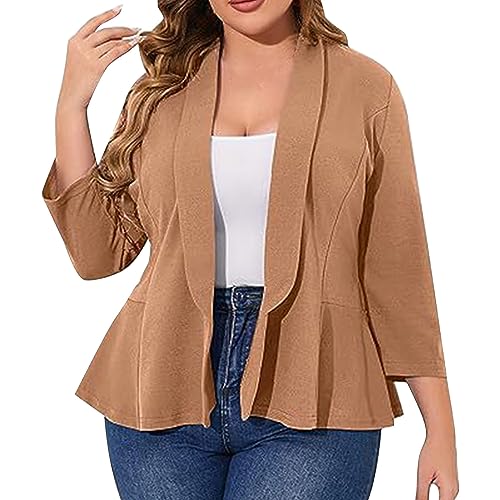 Damen Cardigan Elegant Blazer Weiß Große Größe Festlich Lang Blazerjacke Übergrößen Kurzblazer Plus Size Reverskragen Anzugjacke 3 4 Arm Sommerjacke Büro Jacke Sakko Frack Sommerjacke von Generisch