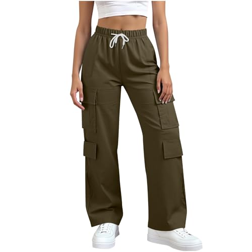 Damen Cargo Hosen Outdoor Arbeitshose mit Großen Taschen, Elastische Taille - Leicht & Atmungsaktiv für Wandern, Freizeitstyle (DE/NL/SE/PL, Alphanumerisch, S, Regular, Regular, Braun) von Generisch