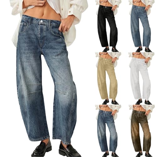 Damen Cargohose Baggy Low Waist Cargo Jeans Gerade Breites Bein Denim Hosen Y2k Aesthetic Vintage Jeanshosen 90er Streetwear Jeanshose Straight Leg Pants Loose Fit Boyfriend Pants Teenager Mädchen von Generisch