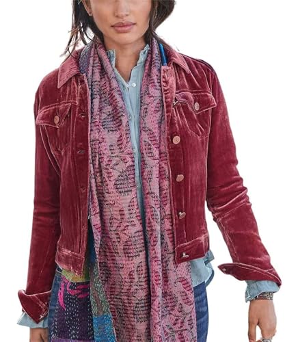 Damen-Cargojacke aus Samt, lässig, langärmelig, Button-Down-Jacke, einfarbig, Utility-Tasche, kurze Jacke, rot, L von Generisch