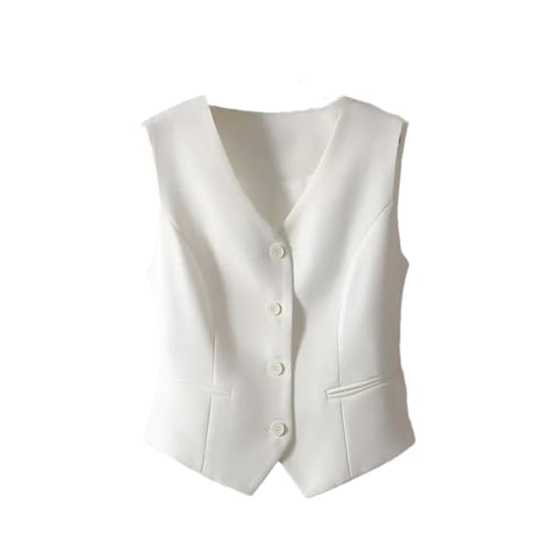 Damen Casual Anzug Weste Slim Ärmellos Kurze Jacke Einfache Weste, weiß, 36 von Generisch