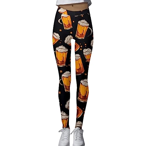 Damen Casual Fashion Tight High Waist Sport Yoga Hose Bedruckte Leggings Blickdichte Leggins Schwarz (Black, M) Bier Fest Bayerisches Bier Baggy Jogginghose von Generisch