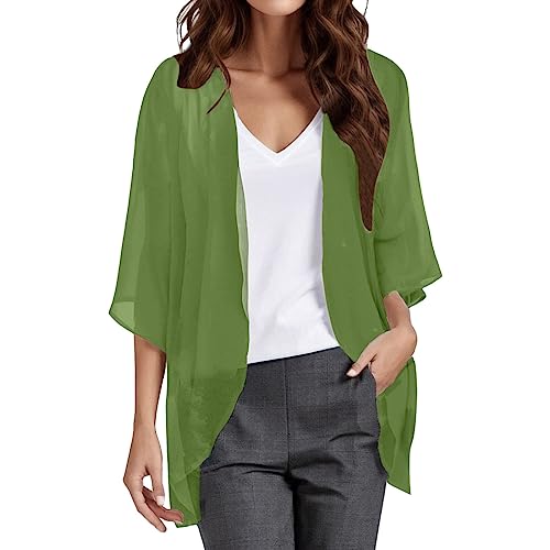 Damen Chiffon Bolero 3/4 Ärmel Damen Leichter Cardigan Dünne Casual Sommerjacke Leicht Bikini Cover Up Dünne Jacke Elegant Casual Schulterjacke Top ohne Knöpfe Freizeit Sommerjacke (Green, XXXL) von Generisch