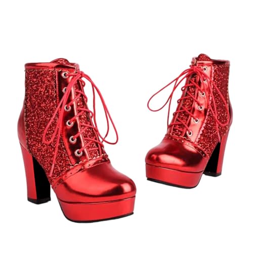 Damen Chunky High Heel Stiefel Glitzer Party Knöchel Mode Winterschuhe, 2, 39 EU von Generisch