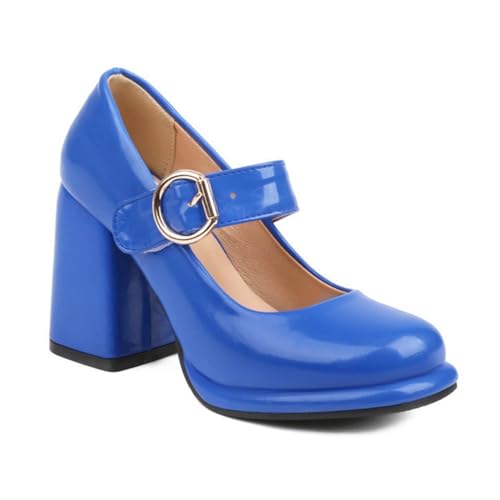 Damen Chunky Plateau Heels Dressy Mary Jane Schuhe Komfort Geschlossene Zehen Schnalle Riemen Pumps für Hochzeit Party Arbeit, blau, 41 EU Damen Chunky Plateau Heels Dressy Mary Jane Schuhe Komfort Geschlossene Zehen Schnalle Riemen Pumps für Hochzeit Party Arbeit, blau, 41 EU von Generisch