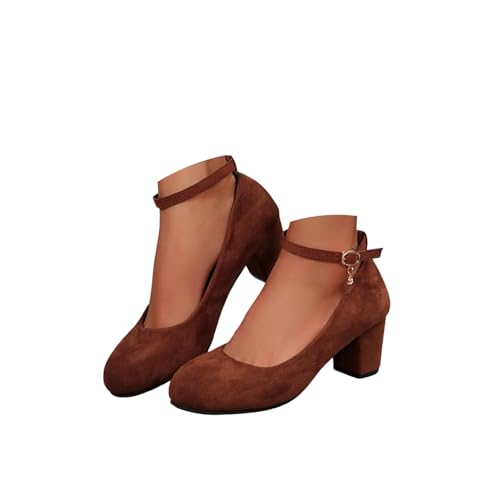 Damen Chunky Pumps Brautschuhe Bequeme Spangenpumps mit Kreuz Knöchelriemen Blockabsatz Tanzschuhe Hochzeitsschuhe für Breite Füße Elegant Trachtenschuhe mit Geschlossenem Design Absatzschuhe von Generisch