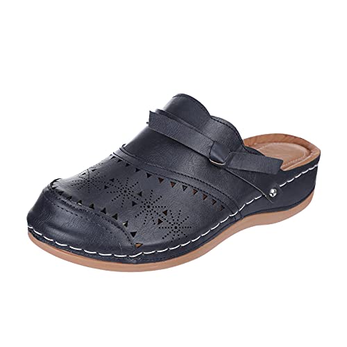 Damen Clogs Sommer Sandaletten Orthopädische Hausschuhe Atmungsaktiv Strand Schuhe Keilabsatz Schlupfsandalen Bequem Plateau Sandalen Gartenclogs Outdoor Pantoletten rutschfest Gartenschuhe von Generisch