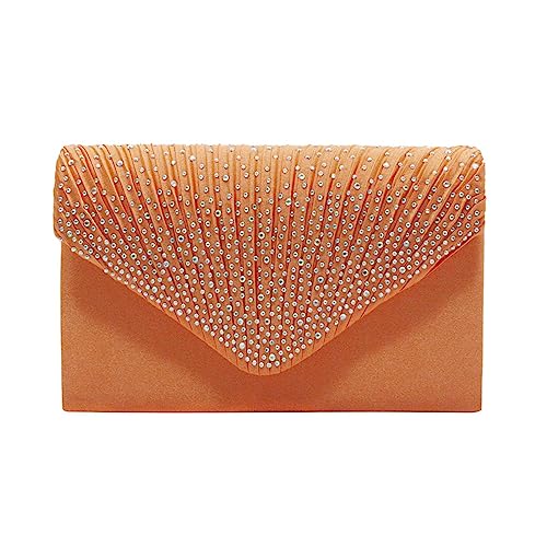 Damen-Clutch, groß, Satin, Brautschmuck, mit Strasssteinen, für Abschlussball, Umschlag, Orange, Einheitsgröße von Generisch