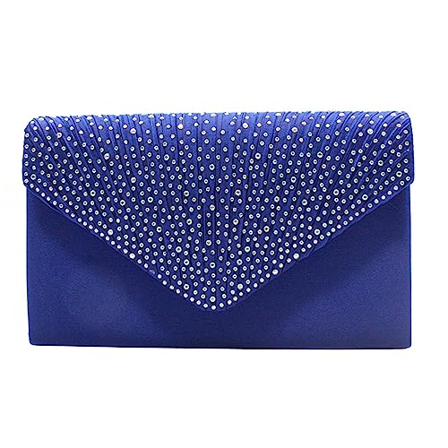 Damen-Clutch, groß, Satin, Brautschmuck, mit Strasssteinen, für Abschlussball, Umschlag, blau, Einheitsgröße von Generisch