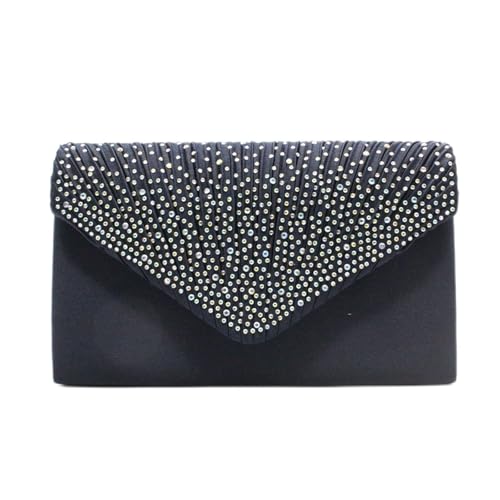 Damen-Clutch, groß, Satin, Brautschmuck, mit Strasssteinen, für Abschlussball, Umschlag, dunkelblau, Einheitsgröße von Generisch