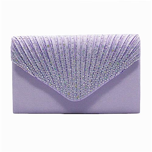 Damen-Clutch, groß, Satin, Brautschmuck, mit Strasssteinen, für Abschlussball, Umschlag, violett, Einheitsgröße von Generisch