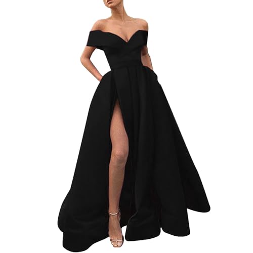 Damen Cocktailkleid Elegant Lange Abendkleider mit Taschen Satin A-Linie Backless Hochzeitskleid Abendkleider Sexy Neckholder Brautkleid Kleider Lang Prinzessin Brautjungfer Kleid von Generisch