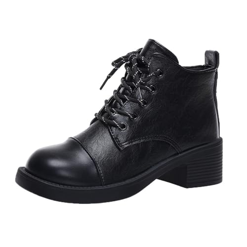 Damen Combat Boots Lace Up Short Booties Comfort Round Toe Rutschfester Blockabsatz Oxford Kleid Freizeitschuhe, Schwarz , 40 EU von Generisch