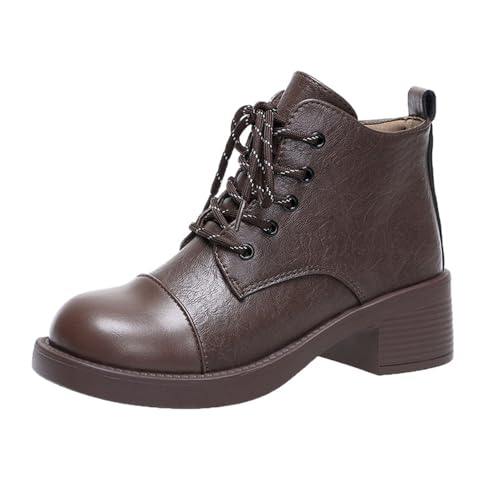 Damen Combat Boots Lace Up Short Booties Comfort Round Toe Rutschfester Blockabsatz Oxford Kleid Freizeitschuhe, braun, 40.5 EU von Generisch