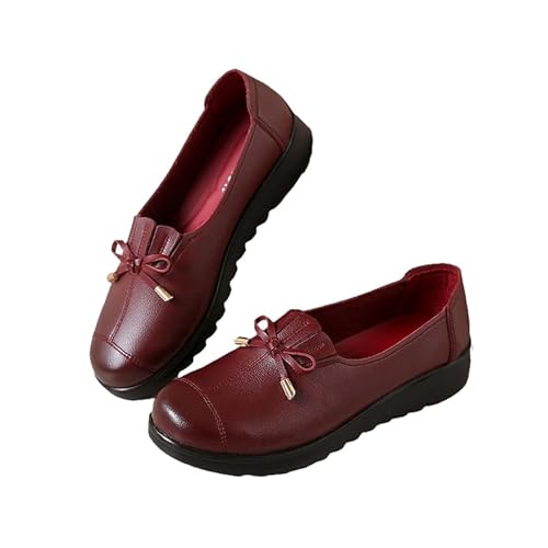 Damen Comfort Slip-On Loafer für Frauen Slip On Komfort Schleife Kleid Schuhe Leder Weiche Sohle Mokassins Runde Zehen Flats Fahrschuhe, burgunderfarben, 42.5 EU von Generisch