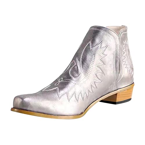 Damen Cowboystiefel Weiter mit Absatz Cowboy Boots Glitzer Schwarz Cowboystiefel Braun Silber Western Boots Leder Beige Westernstiefel 43 Cowboy Stiefel Weiß Cowgirl Stiefel Gr.37-43 von Generisch