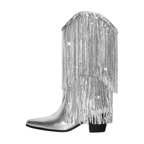 Damen Cowboystiefel mit spitzem Zehenbereich und schwarzen Strasssteinen und Fransendetails für glamouröse Partys, Cd230933b, 48 EU Damen Cowboystiefel mit spitzem Zehenbereich und schwarzen Strasssteinen und Fransendetails für glamouröse Partys, Cd230933b, 48 EU von Generisch