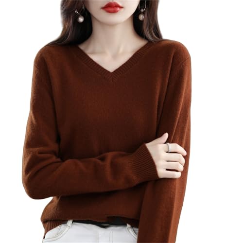 Damen Damen Herbst Winter Warm Weich Strick Lose Pullover Damen V-Ausschnitt Sweater Lose Schlankheits Strickpullover, dunkelbraun, M von Generisch