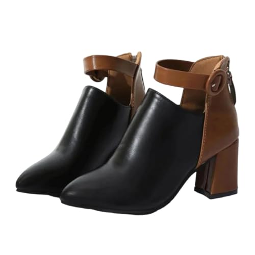 Damen Designer Stiefeletten High Heel Spitz Zehen Rücken Reißverschluss Leder Plus Size Schuhe, Schwarz , 39.5 EU von Generisch