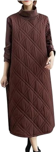 Damen Dickes High Neck Gestepptes Lose Maxikleid Winter A-Linie Gepolstert Warme Kleider mit Taschen Lose Puffer Kleid, coffee, XXL von Generisch