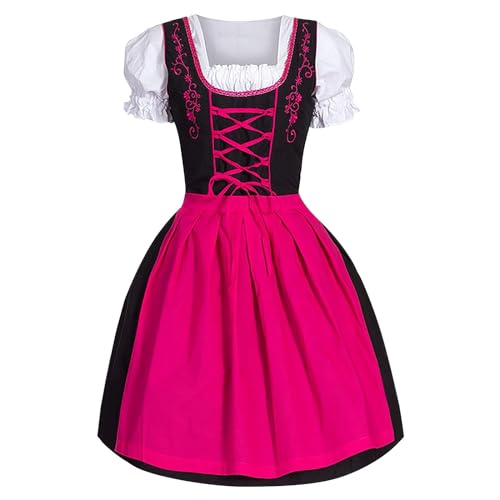 Damen Dirndl Oktoberfest Outfit Damen Dirndelkleider U-Kragen Gedrucktes Kleid Mit Knöpfen in Der Taille Mit Feinem Gürtel Großes Kleid Geeignet Für Bierfest Partys von Generisch