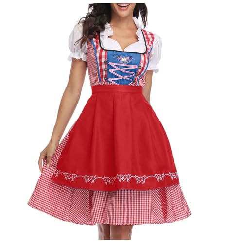 Damen Dirndl Oktoberfest Trachtenkleid Dirndl Kleidung Oktoberfest 3tlg Kleid Bluse Schürze Dirn dl Midi Trachtenkleid Elegant Dirndlschürzen Dirndlschürze Lang Oktoberfest Dirndl-Komplettsets Kleider von Generisch