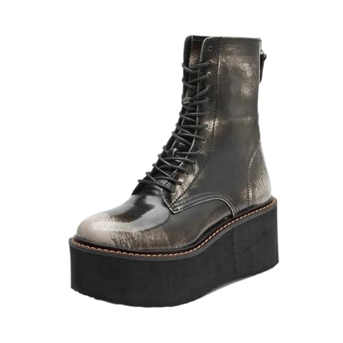 Damen Echtleder Plateau Stiefeletten High Heel rutschfeste Winter Booties, gray9, 39 EU von Generisch