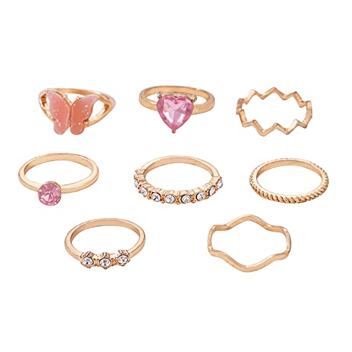 Damen-Eheringe, Bohemian-Stil, Schmetterlings-Herz, Vintage-Stil, Metall, goldfarben, Strass, Fingerringe, Partyschmuck, Geschenke, Einheitsgröße, Metall, Kein Edelstein von Generisch