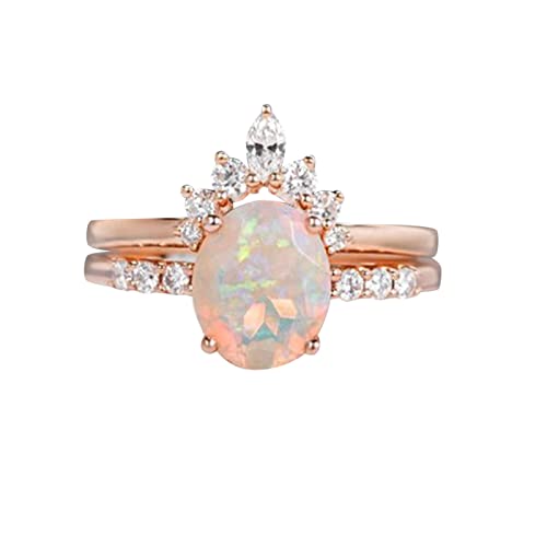 Damen-Eheringe, Roségold, passender Ring, eingelegtes Pferdeauge, Zirkonia, 2 Stück, Ring für Frauen und Mädchen, einzigartiges Design, Schmuck, Geburtstagsgeschenk für Mama, 32, Metall, Kein von Generisch