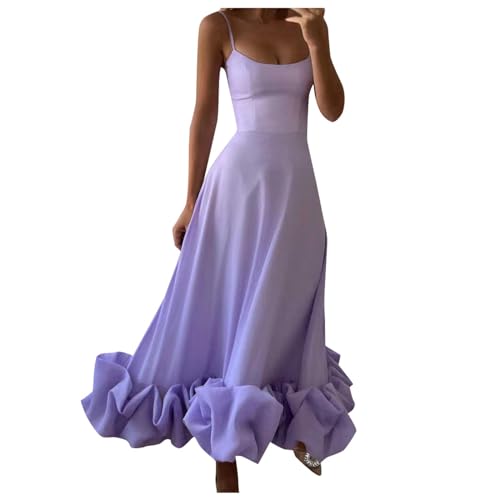 Damen Einfarbig Mode Trägerlos A Linie Kleid Mit 3D Blumen Detail Elegant Sommer Charme A Linien Kleid Damen Maxi (Purple XL) von Generisch