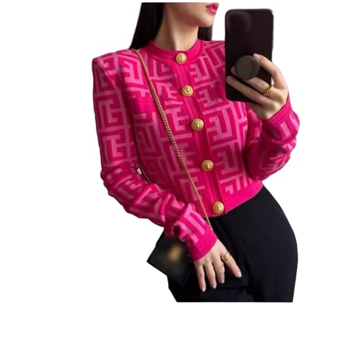 Damen Elegant Button Down Soft Knit Cardigan Knit Sweater Crop Top Cropped Sweater Jacke mit Taschen, rosarot, S von Generisch