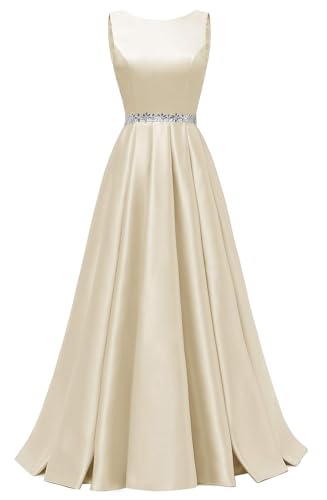 Damen Elegant Lange Ballkleider Perlen Gürtel Satin A-Linie Hochzeitskleid Abendkleider Formal Abend Party Ball AbendkleiderChampagner 42 Damen Elegant Lange Ballkleider Perlen Gürtel Satin A-Linie Hochzeitskleid Abendkleider Formal Abend Party Ball AbendkleiderChampagner 42 von Generisch
