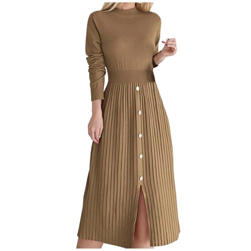 Damen Elegant Lange Strickkleid Langarm Einfarbige Pulloverkleid High Waist A Linie Kleid Einfarbig Bequemes Freizeitkleid Knielang Minikleid Winter Warm Winterkleid Kuschelig Sweatkleid von Generisch