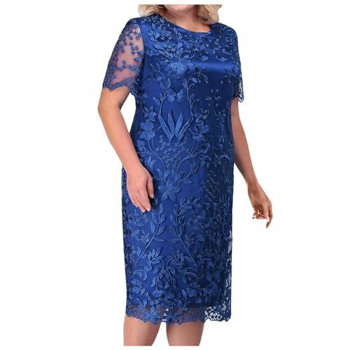 Damen Elegantes Kleider für Hochzeit Damen Große Größen Etuikleider Elegant Knielang Kleider Für Mollige Frauen Festliche Kleider Chiffon Abschlusskleider Festkleid Ärmellos Ballkleider (Blue, XXXL) von Generisch