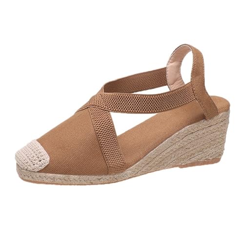 Damen Espadrilles Plateau Keilabsatz Pumps Sandalen Geschlossene Zehen Knöchelriemen Slip On Komfort Leichte Wanderschuhe, camel, 36 EU von Generisch